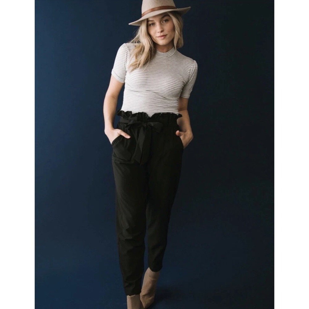 Albion Black Paper Bag Waist Pants with Tie Belt -‎ Women's Medium